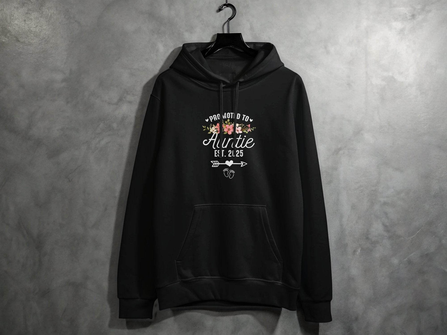Promoted To Auntie Floral Arrow Baby Feet Est 2025 Hoodie - Design & Vybe