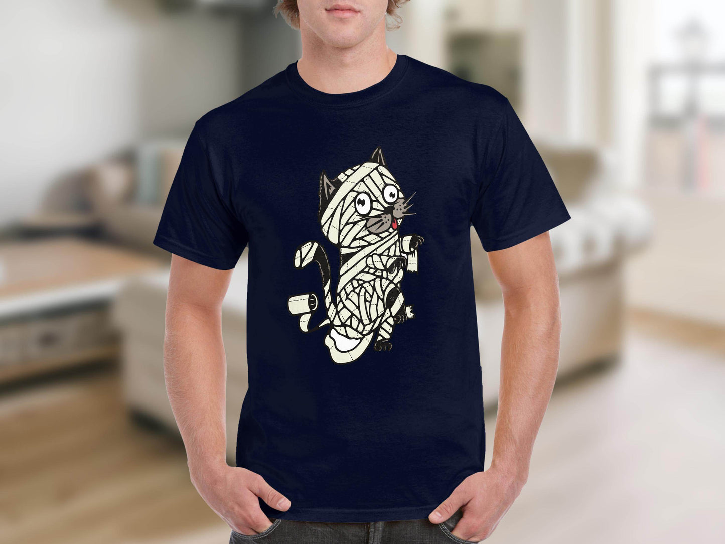 Halloween Mummy Cat Wrapped Up In Bandages Funny T-Shirt - Design & Vybe