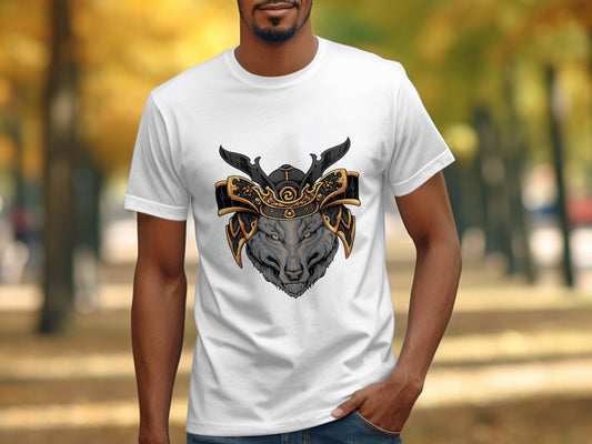 Majestic Wolf Warrior Head with Gold Design T-shirt product