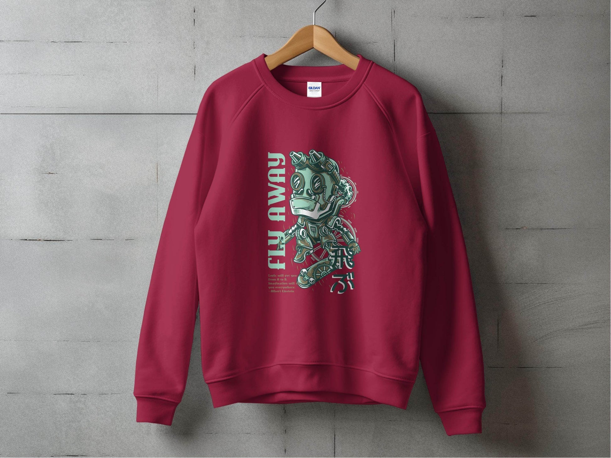 Fly Away Steampunk Robot Skateboard Graphic Design Sweater - Design & Vybe