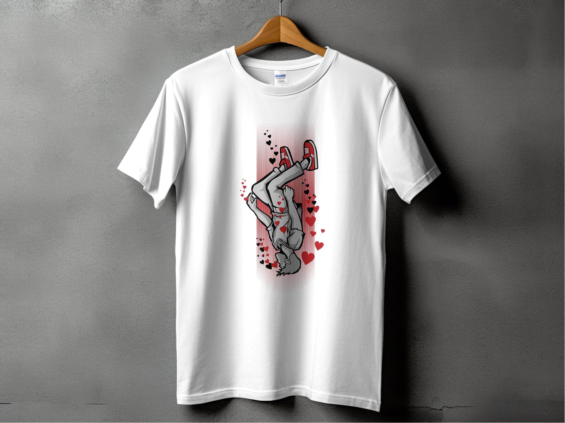 Dynamic Falling Character Heart Design T-Shirt - Design & Vybe