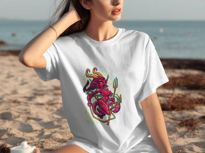 Fiery Temptress Devil Girl Art With A Pitchfork T-Shirt - Design & Vybe