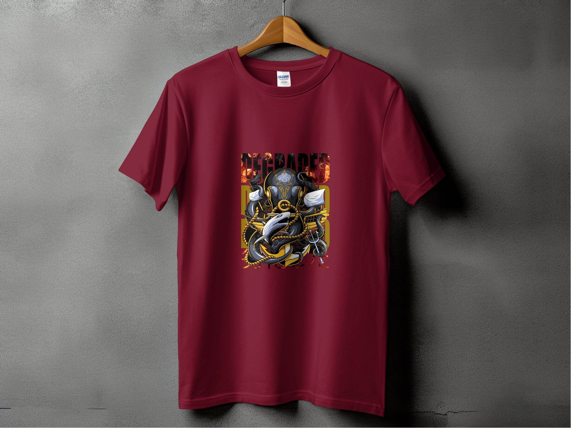 Degraded Design with Shark Anchor Octopus Artwork T-Shirt - Design & Vybe