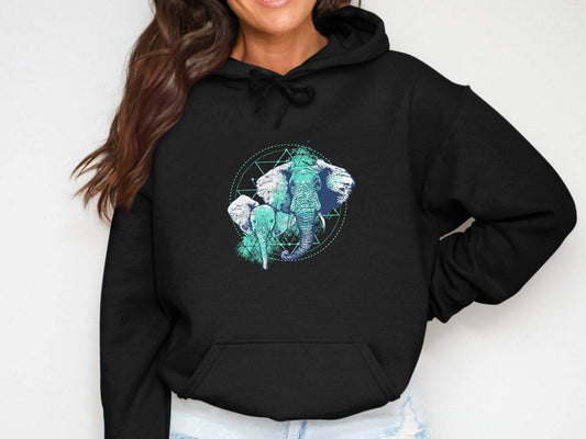 Stunning Elephant Graphic Blue Nature Design Hoodie - Design & Vybe