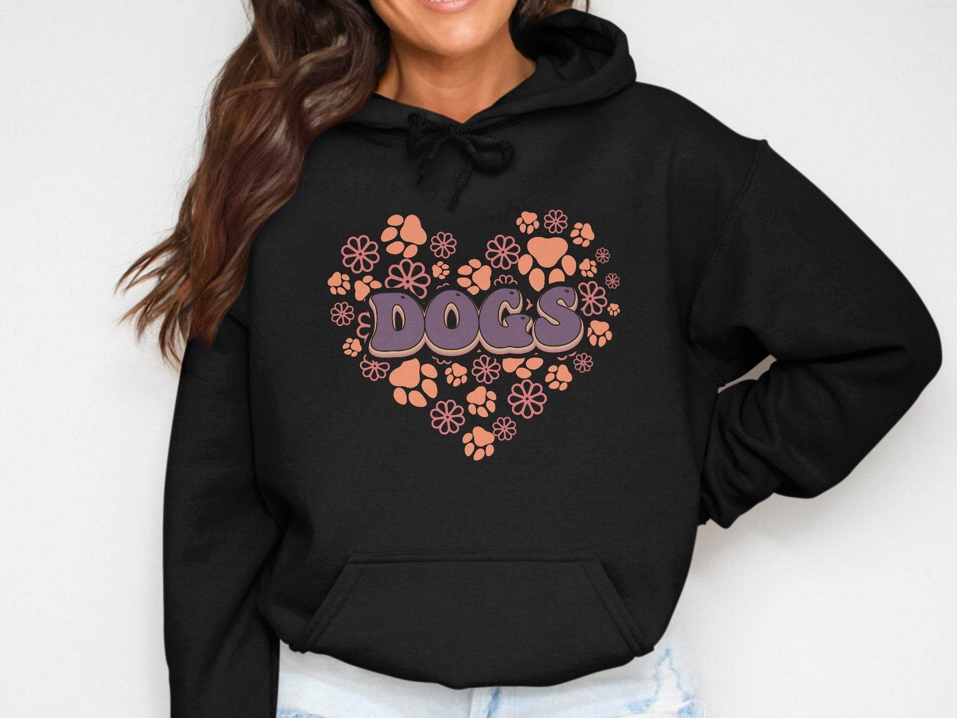 Retro Dogs Heart with Paw Prints and Flowers Design Hoodie - Design & Vybe