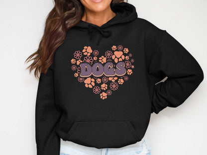 Retro Dogs Heart with Paw Prints and Flowers Design Hoodie - Design & Vybe