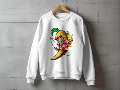 Tropical Vibes Surfboard Carrot Skeleton Graphic Sweater - Design & Vybe