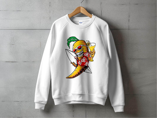 Tropical Vibes Surfboard Carrot Skeleton Graphic Sweater - Design & Vybe