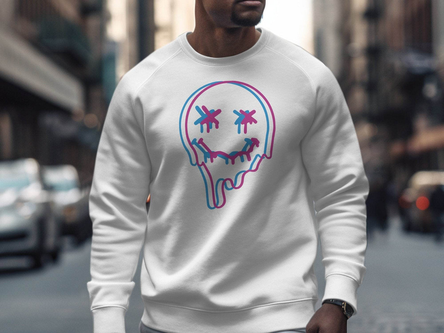 Unique Funny Dripping Smiley Graffiti Dead Face Graphic Sweater - Design & Vybe