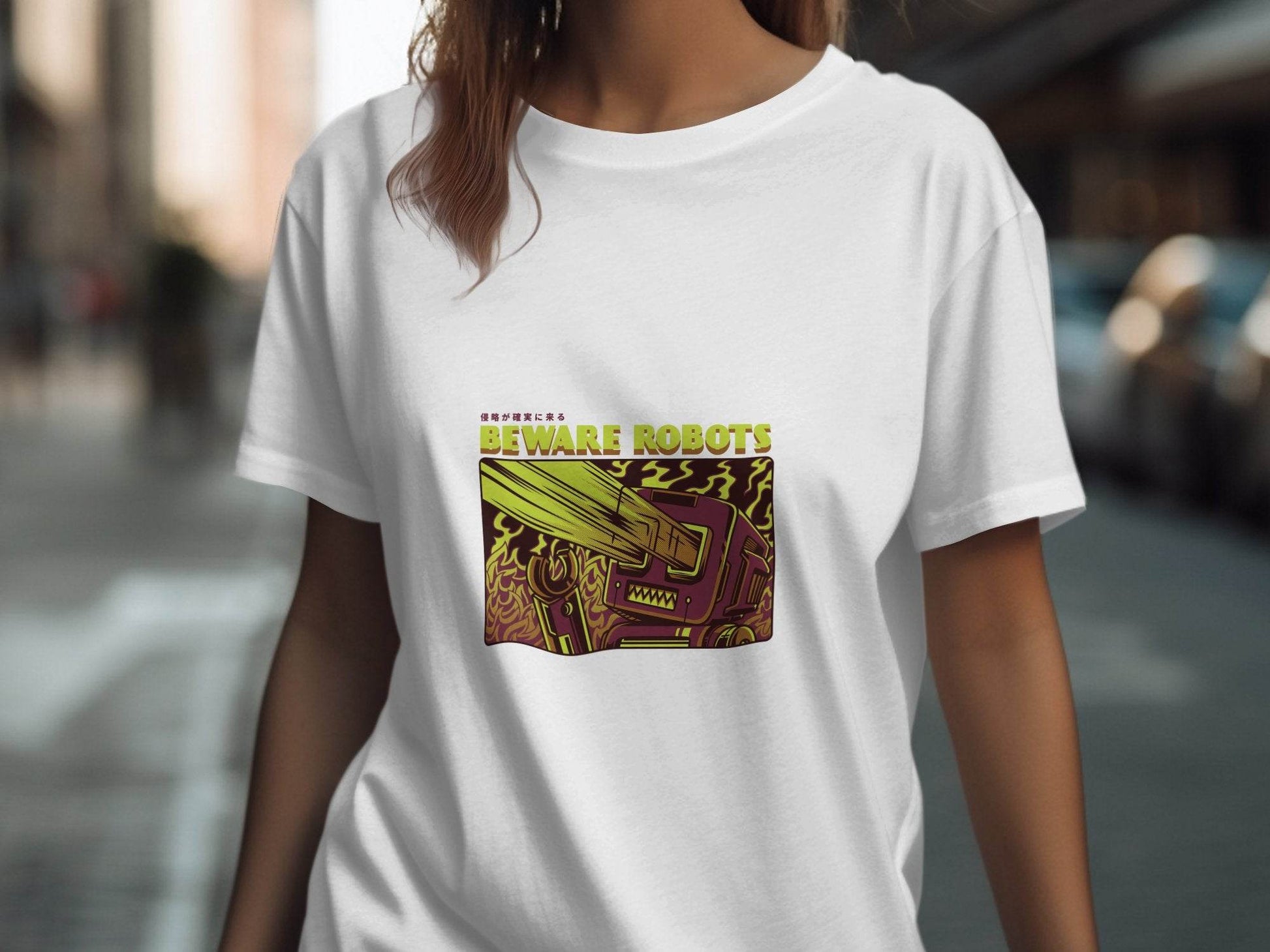Retro Robot Invasion Graphic Beware Robots T-Shirts - Design & Vybe