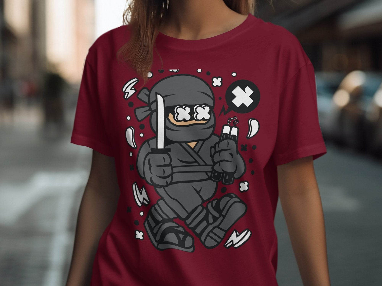 Ninja Cartoon Character with Nunchucks Graphic T-Shirt - Design & Vybe