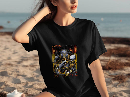 Degraded Design with Shark Anchor Octopus Artwork T-Shirt - Design & Vybe