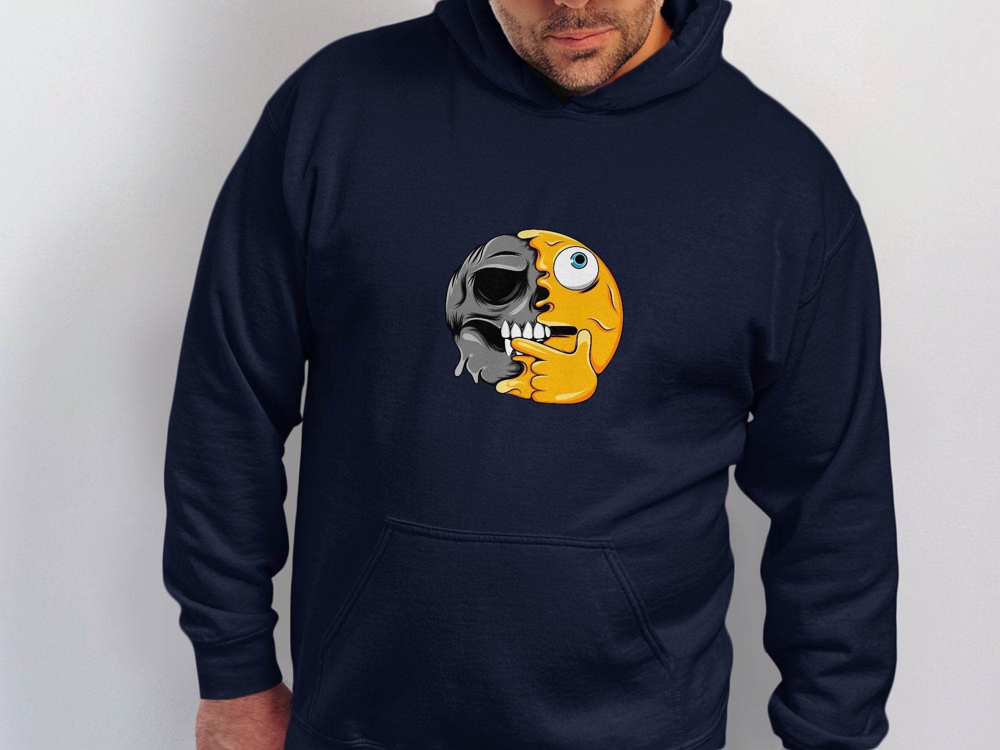 Emoji Skull Half and Half Funny Face Art Hoodie - Design & Vybe