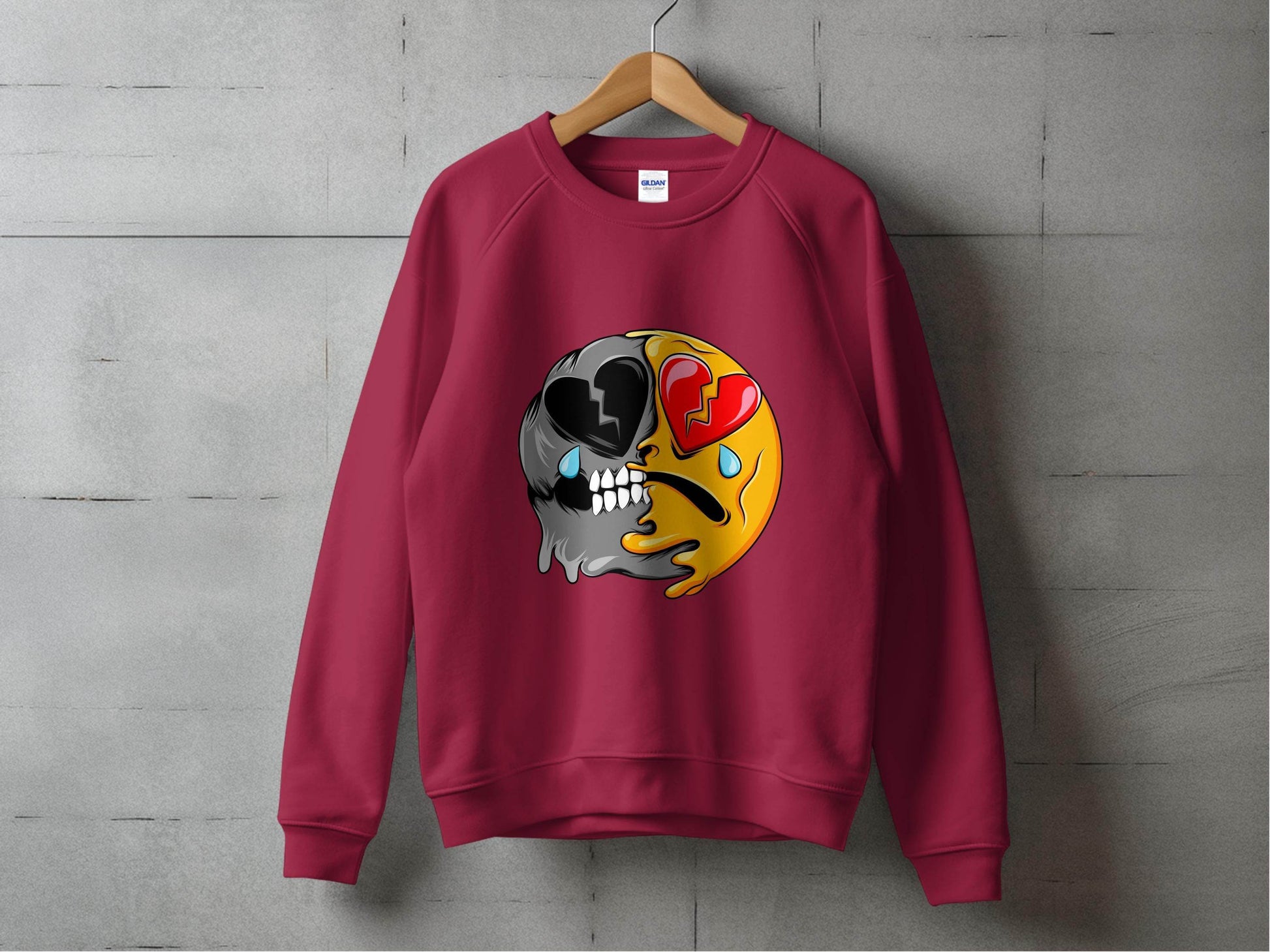Dual Emotions Skull And Hearts Smiley Graphic Sweater - Design & Vybe