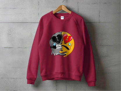 Dual Emotions Skull And Hearts Smiley Graphic Sweater - Design & Vybe