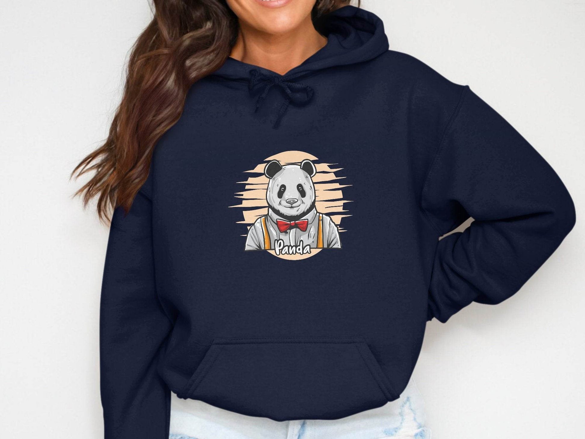 Fun Cartoon Panda Wearing Bow Tie Graphic Hoodie - Design & Vybe