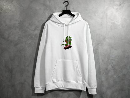 Dinosaur On a Snowboard Cartoon Graphic Style Hoodie - Design & Vybe