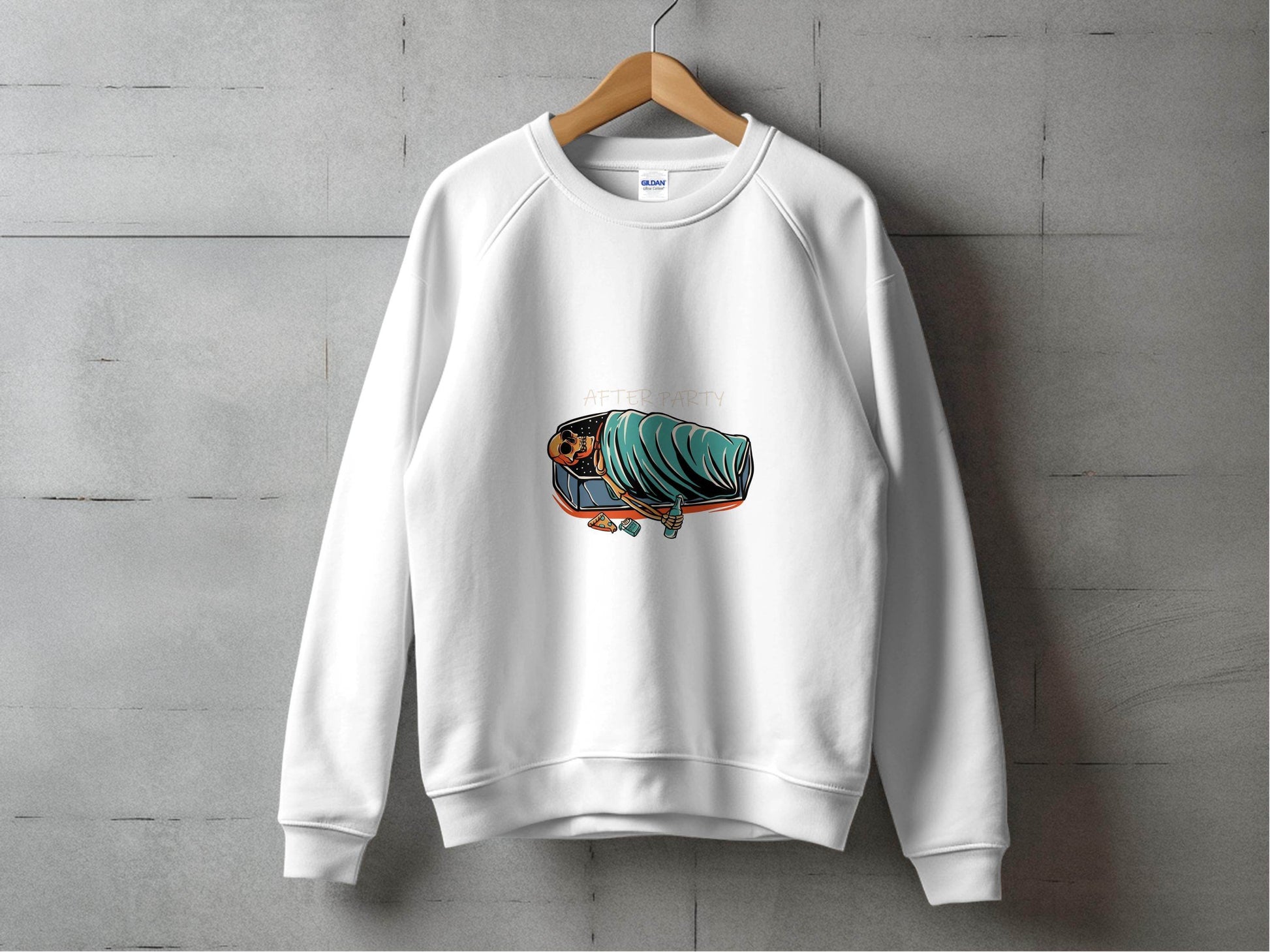 After Party Skeleton Resting in Coffin Graphic Sweater - Design & Vybe