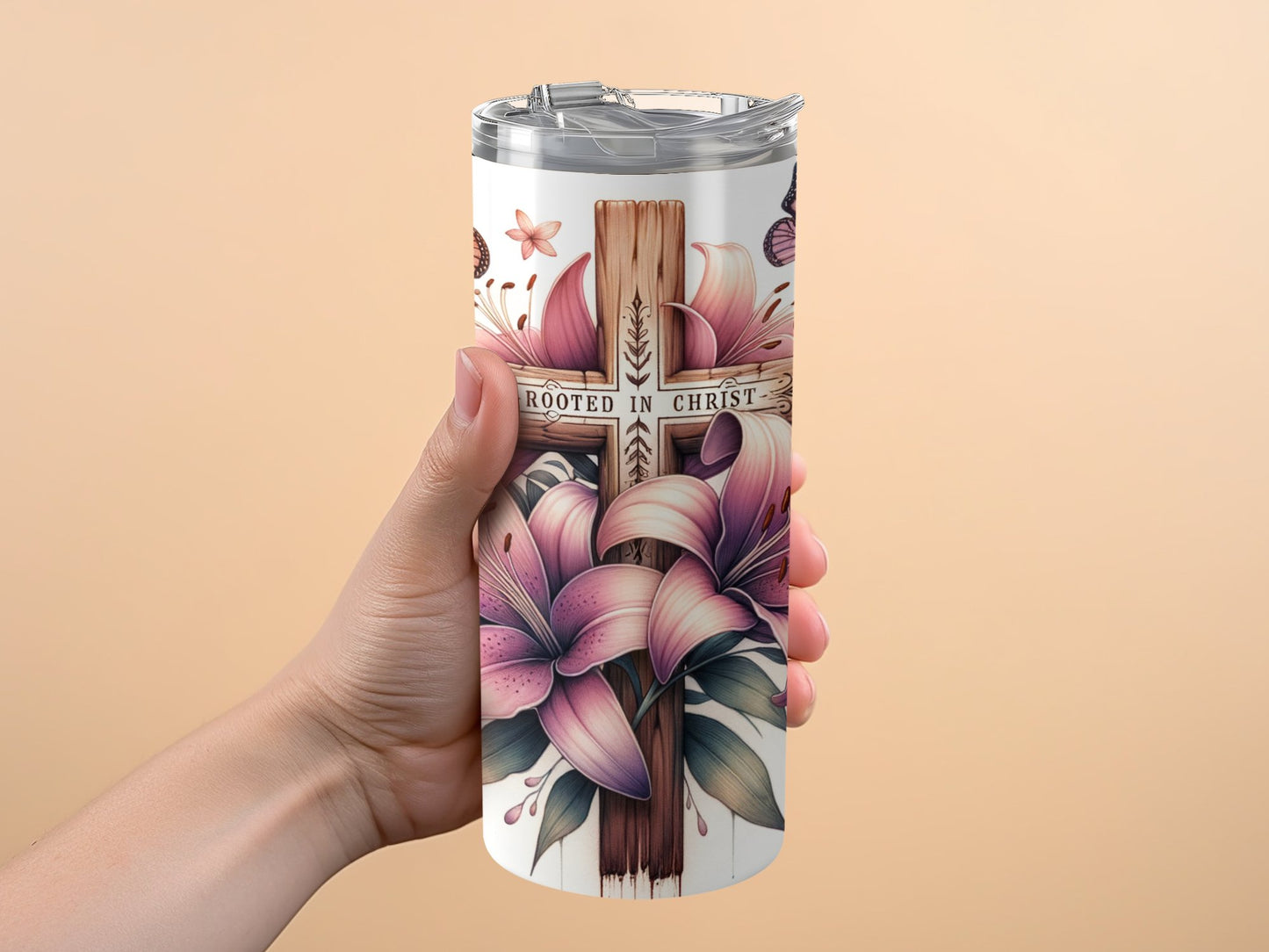 Christian Cross Floral Design Insulated Tumbler product