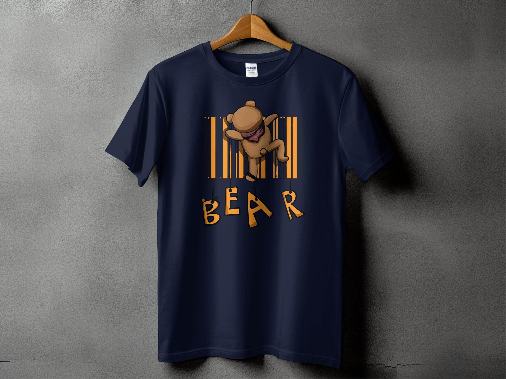 Funny Adorable Cute Bear Climbing Barcode Design Printed T-shirt - Design & Vybe