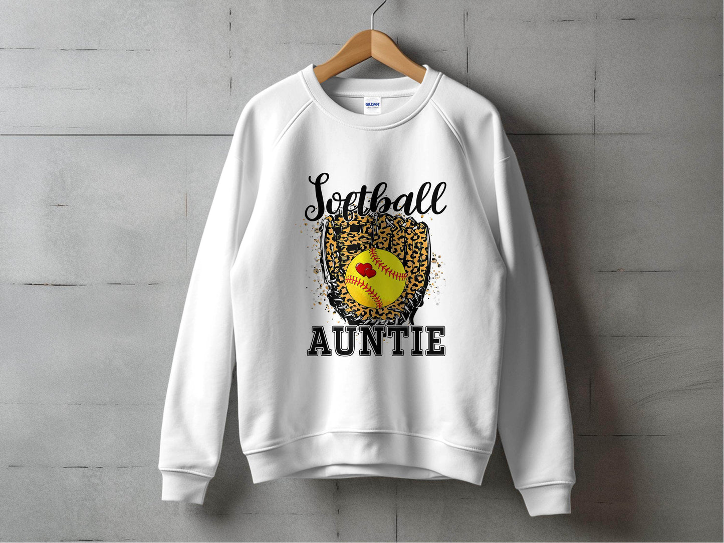 Softball Auntie with Hearts and Leopard Glove Design Sweater - Design & Vybe