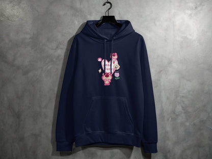 Cute Pink Bear With Good Lucky Heart Design Hoodie - Design & Vybe