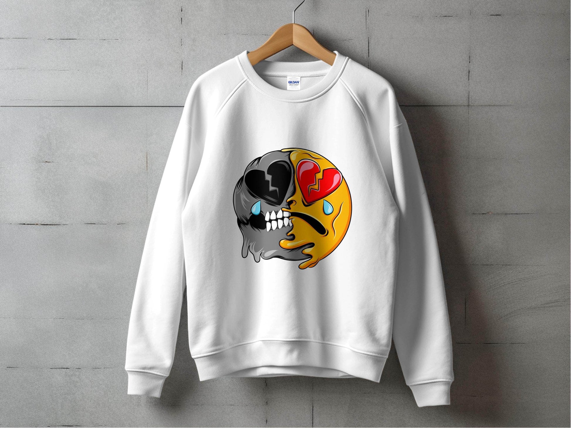 Dual Emotions Skull And Hearts Smiley Graphic Sweater - Design & Vybe