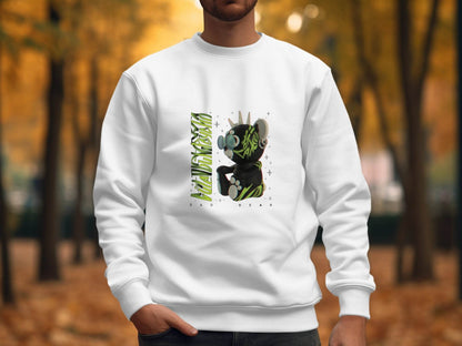 Sad Bear Black With Neon Green Graphics Design Sweater - Design & Vybe