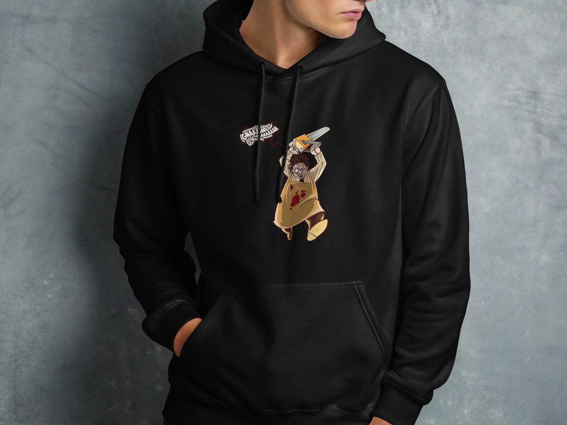 Horror Movie Villain with Chainsaw Illustration Hoodie - Design & Vybe