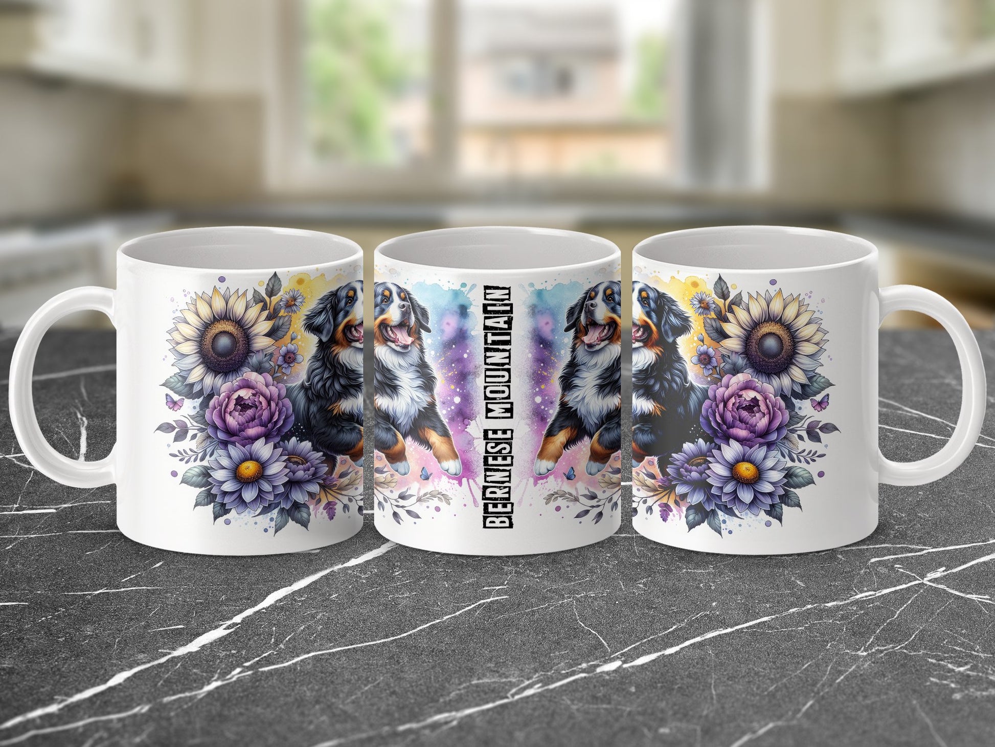 Bernese Mountain Dog Floral Design Coffee Mug product