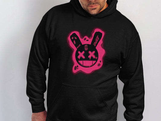 Unique Red Pink Dripping Rabbit Bunny Dead Smiley Face Graphic Hoodie - Design & Vybe