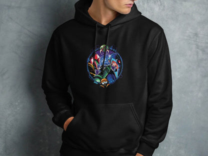 Metroid Meets Mega Man Character Design in Space Hoodie - Design & Vybe