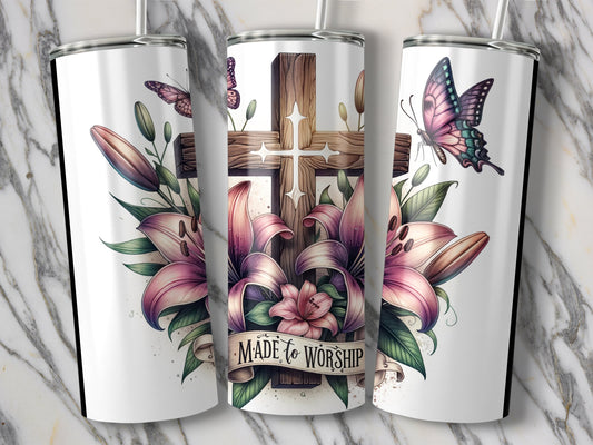 Christian Tumbler with Cross and Butterfly Design product