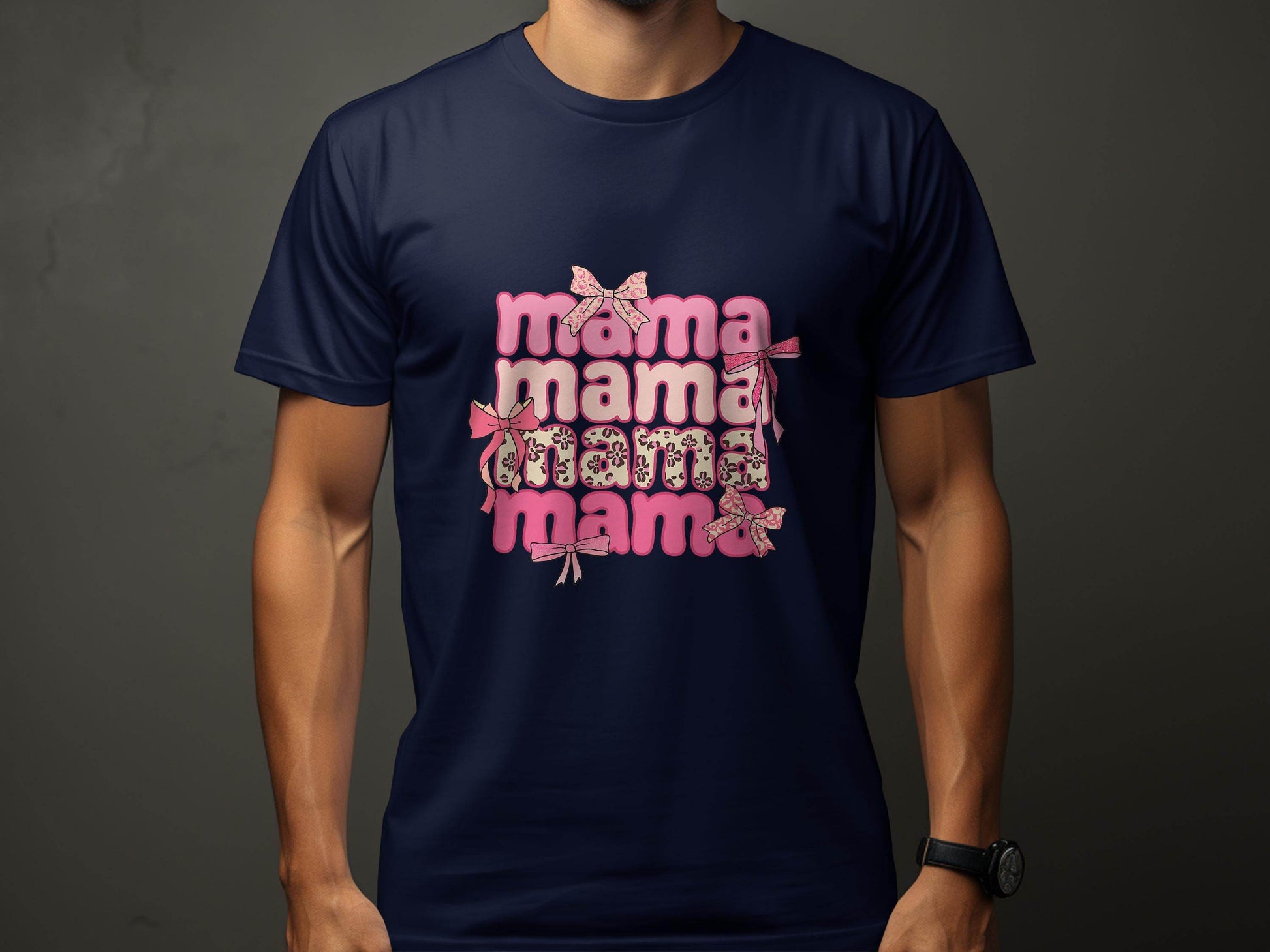 Mama Repeated With Bows Pink Themed Artwork T-Shirt - Design & Vybe