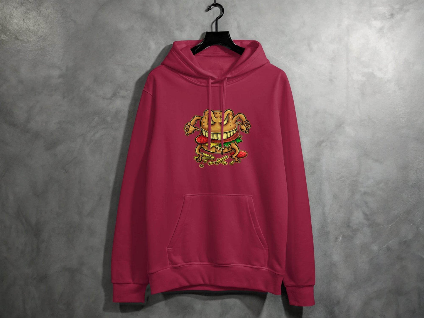 Quirky Cartoon Monster Cheeseburger Graphic Hoodie - Design & Vybe