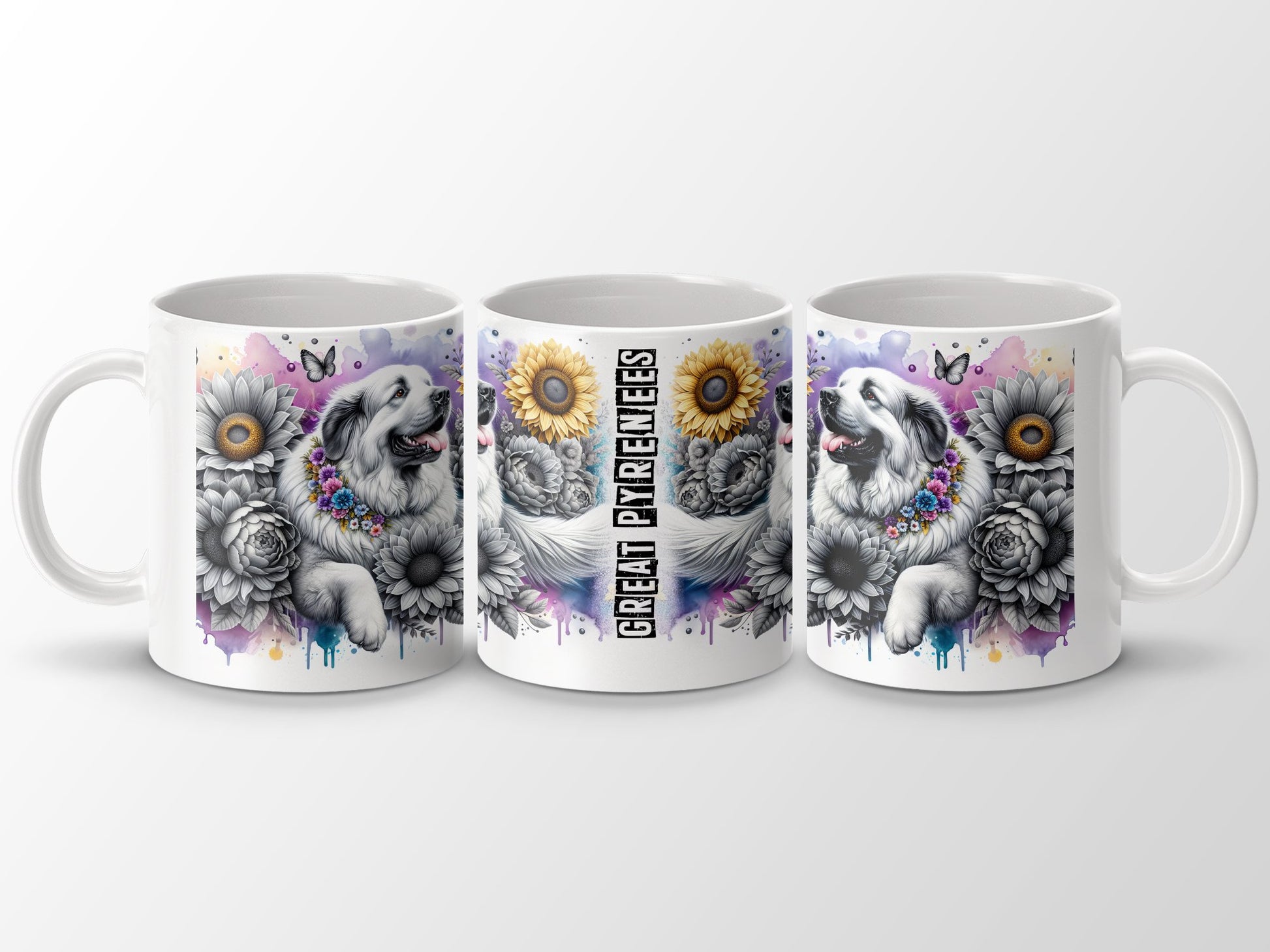 Great Pyrenees Floral Design Custom Coffee Mug Product