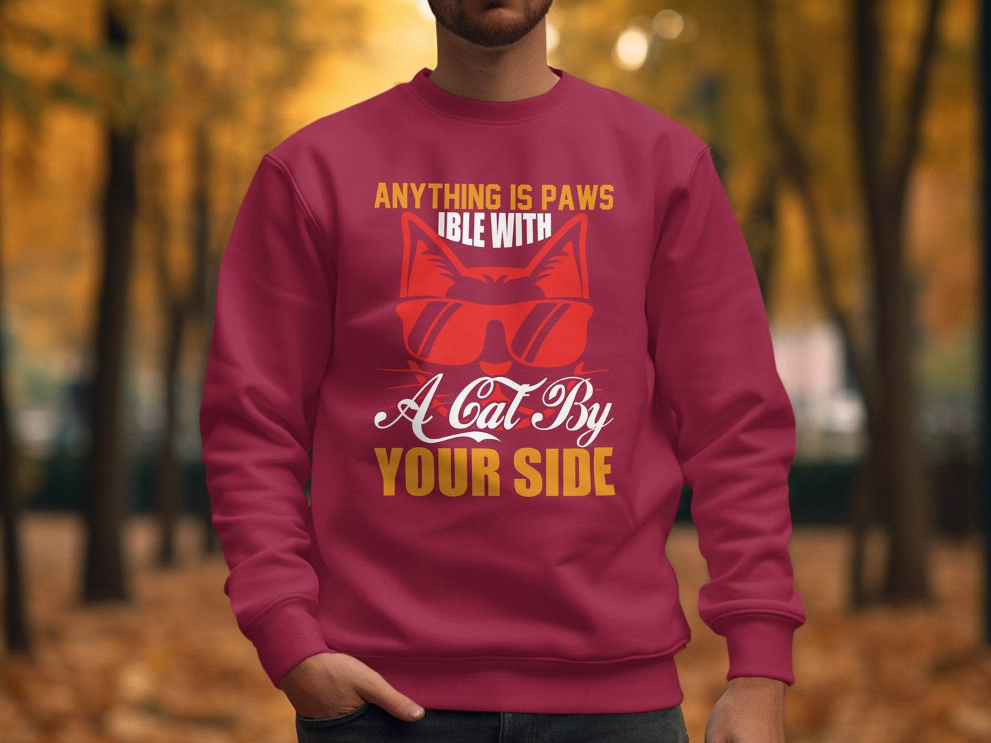 Cool Cat Graphic 'Anything is Paws Your Side' Sweater - Design & Vybe