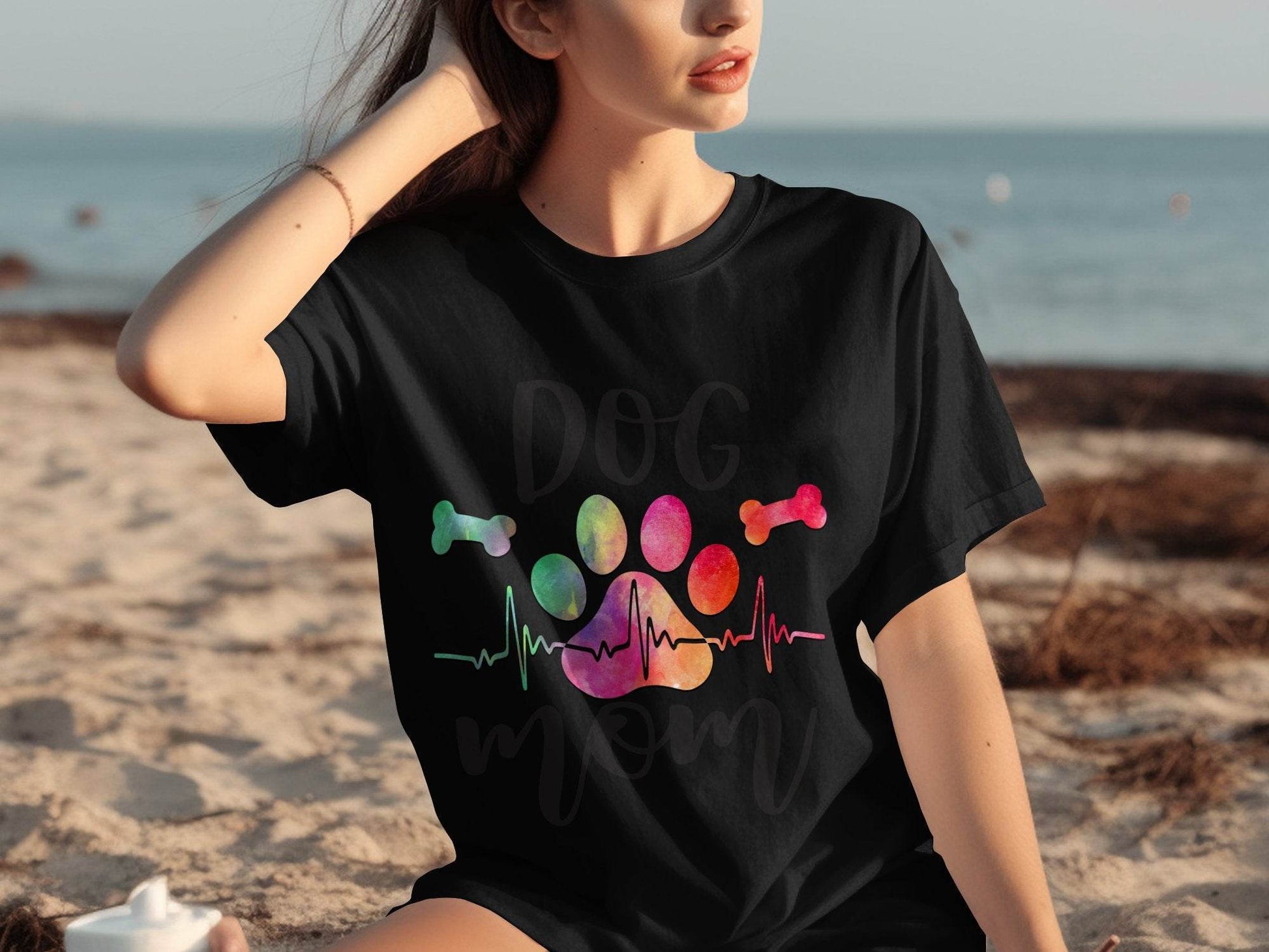 Dog Mom with Paw Print and Heartbeat Graphic Design T-Shirt - Design & Vybe
