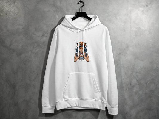 Fierce Tiger Spirit Headdress Young Woman Design Hoodie - Design & Vybe