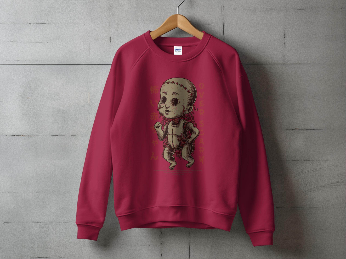 Scary Doll with Japanese Text Design Trendy Over Scary Sweater - Design & Vybe