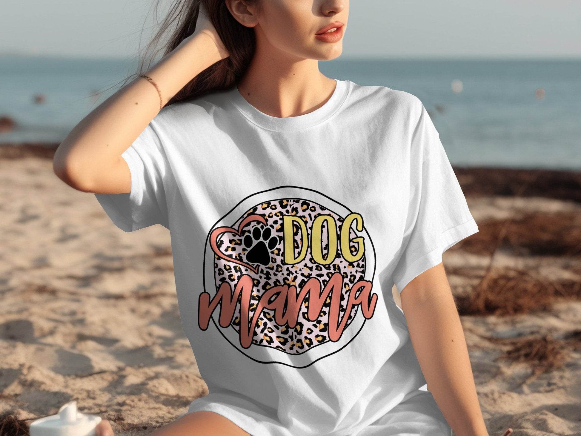 Dog Mama Paw Print On Leopard Print Background T-Shirt - Design & Vybe