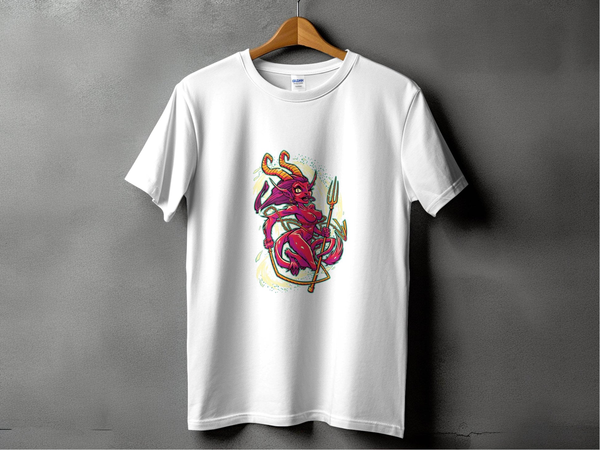 Fiery Temptress Devil Girl Art With A Pitchfork T-Shirt - Design & Vybe