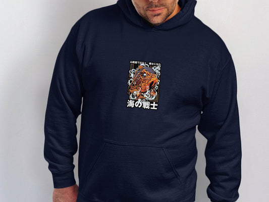 Fish Warrior With Japanese Text Graphic Hoodie - Design & Vybe