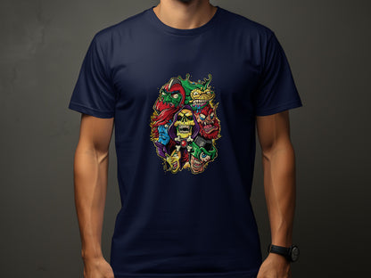 Monsters and Skeleton Graphic Dark Blue Shirt product