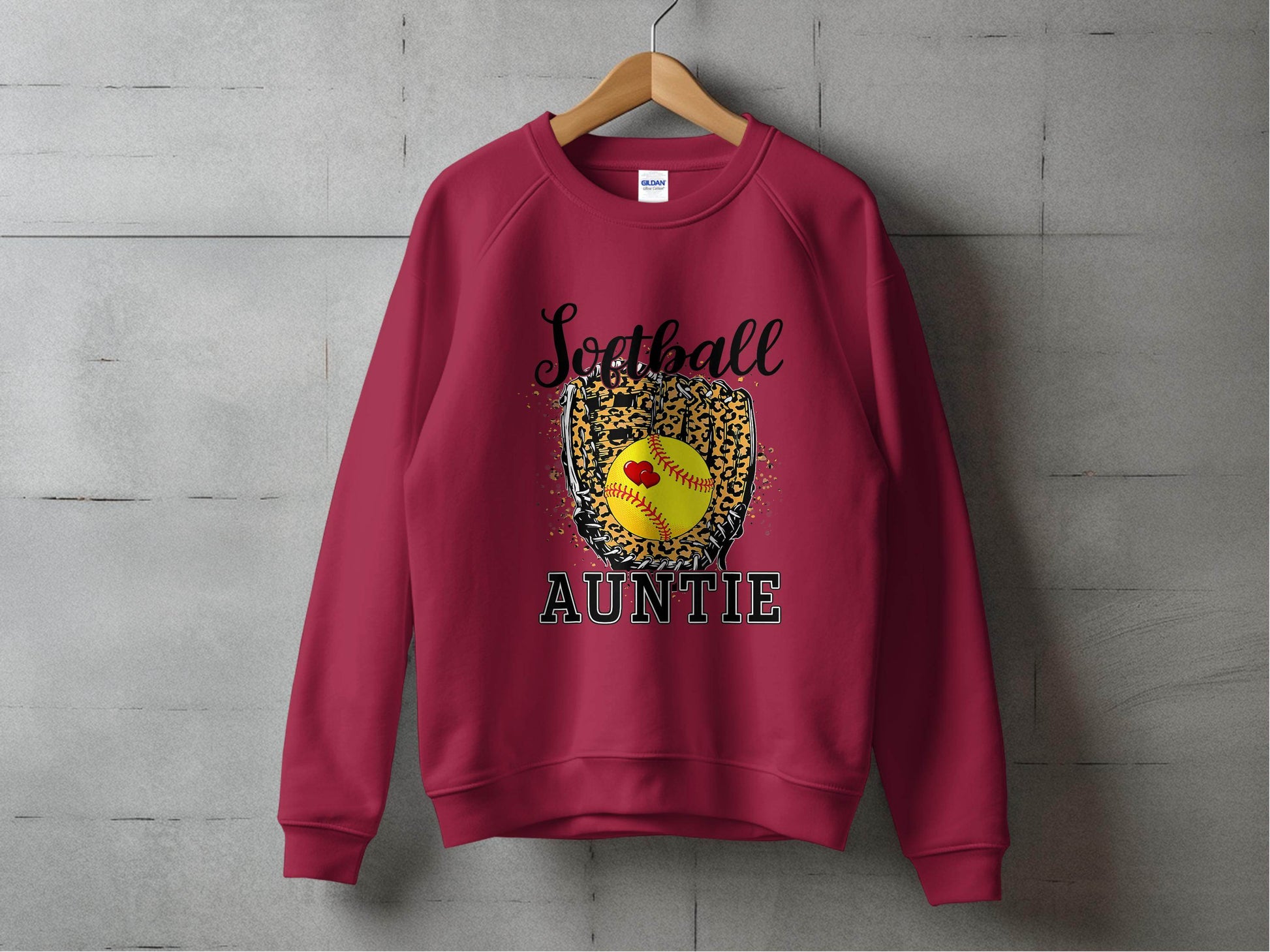 Softball Auntie with Hearts and Leopard Glove Design Sweater - Design & Vybe