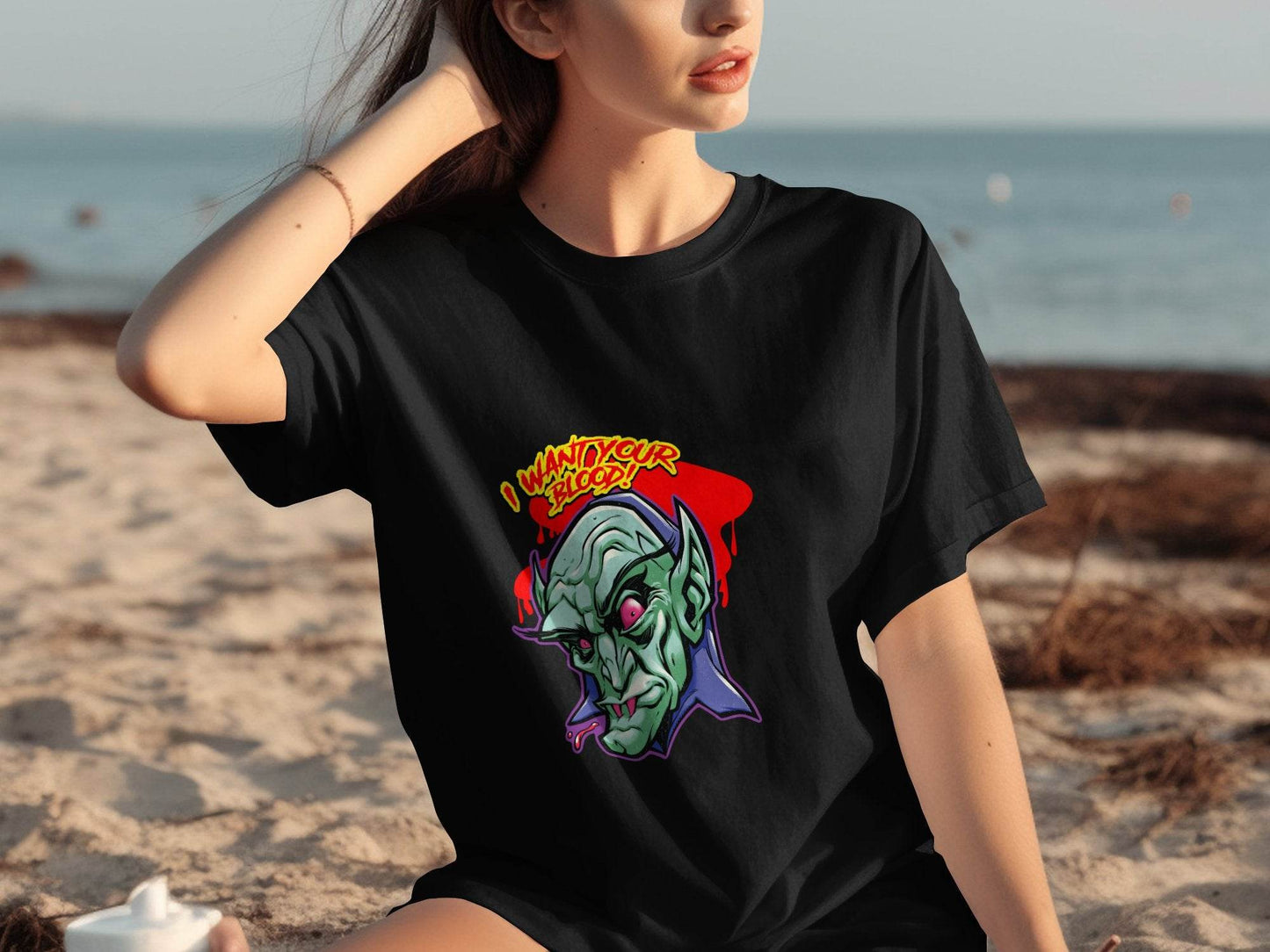 I Want Your Blood Vampire Head Horror Graphic T-Shirt - Design & Vybe
