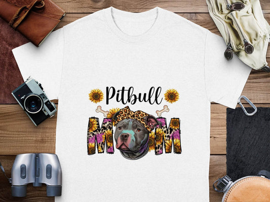 Pitbull Mom With Sunflowers And Bandana Mothers Day T-Shirt - Design & Vybe