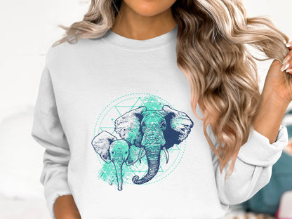 Stunning Elephant Graphic Blue Nature Design Sweater - Design & Vybe