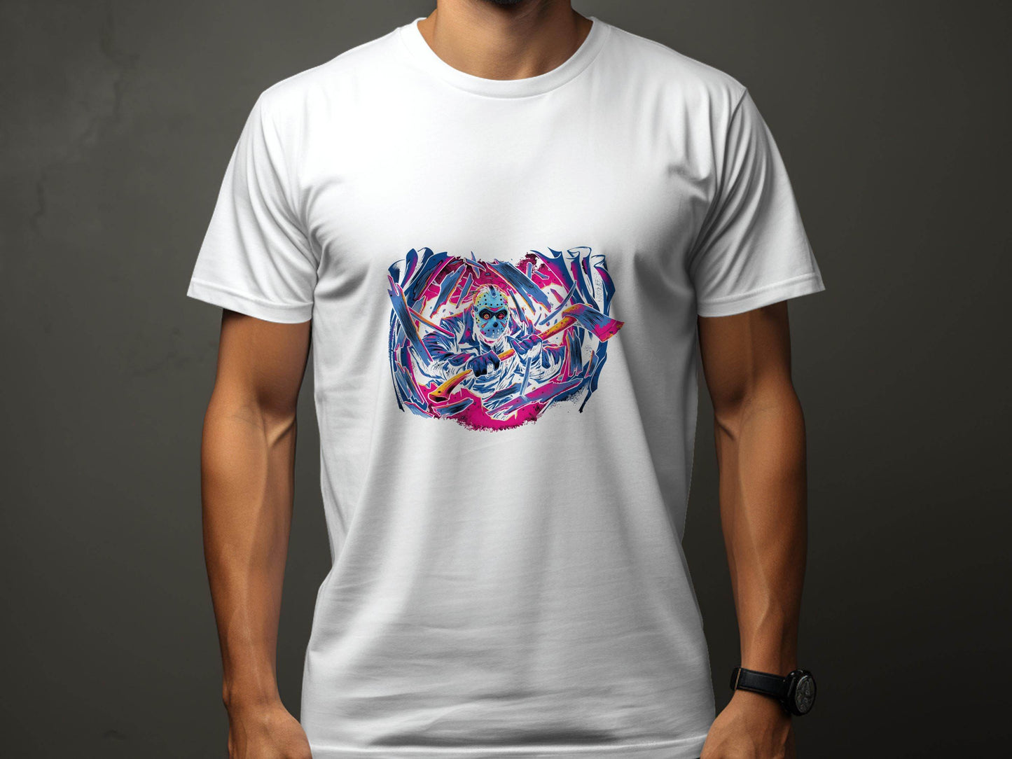 Masked Horror with Axes Abstract Graphics Cool T-Shirt - Design & Vybe