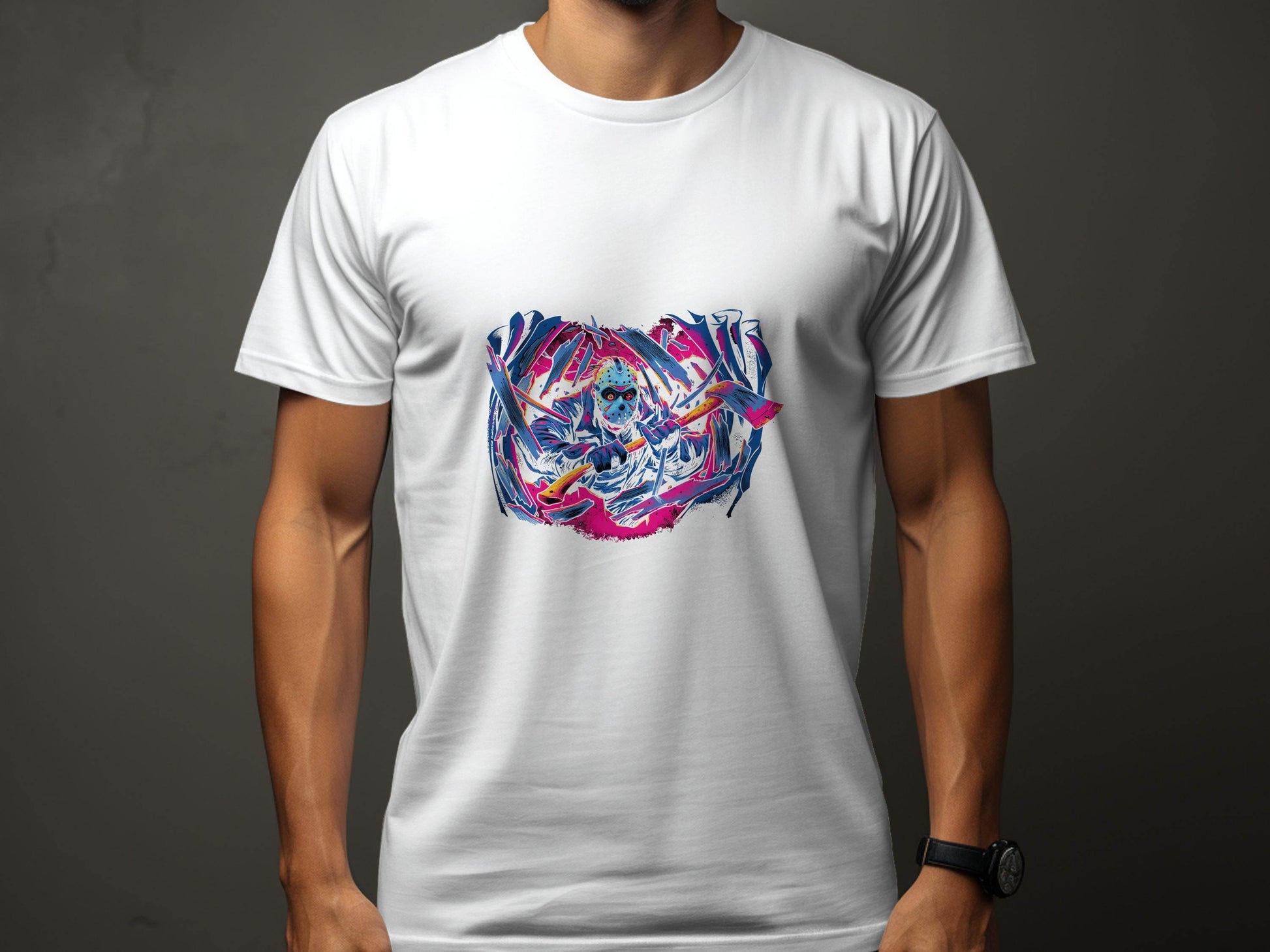 Masked Horror with Axes Abstract Graphics Cool T-Shirt - Design & Vybe